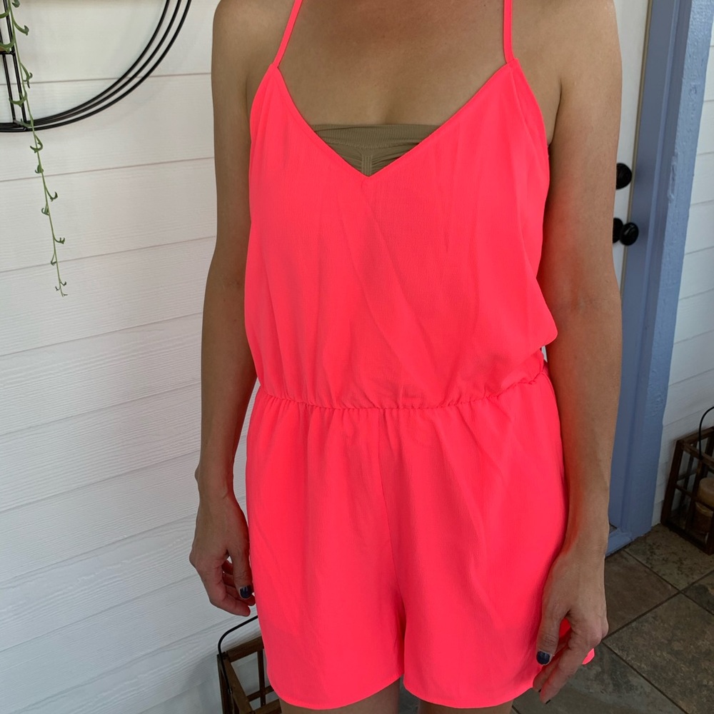 Pink Lace Open Back Romper